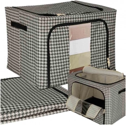 Textile storage box with frame and window, black-and-white – 100 l