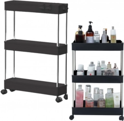 Rollbares Regal mit 3 Ablagen auf Rollen – Schwarz