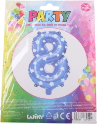 Blue inflatable balloon number 8 with stars