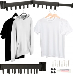 Klappbarer, wandmontierter teleskopischer Wäscheständer, 12 Haken, 90 cm – schwarz