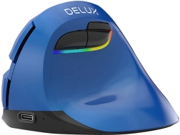 Souris verticale sans fil Delux M618 Mini avec RGB, BT et 2,4 GHz (bleu)
