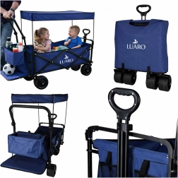 Chariot de transport pliant LUARO avec toit et filet 120 l, bleu foncé