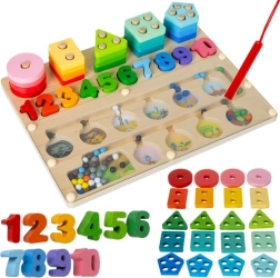Houten Montessori-sorteerder 3-in-1 Kruzzel (magnetisch labyrint, vormen en cijfers) 30 × 22,5 cm