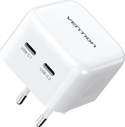 Vention chargeur secteur USB‑C GaN 2× USB‑C 35 W, blanc