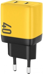 Wall Charger 2x USB-C Super Fast Charger GaN 40W Yellow
