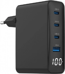 Universelles GaN-Ladegerät 100W 1xUSB-A 3xUSB-C Schnelles Laden LCD Schwarz
