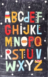 Teppich, Krabbelunterlage für Kinder, 140 x 80 cm, Alphabet, dunkelblau