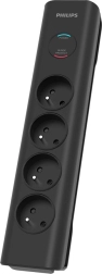Surge protector with 4 sockets, 2m cable, black