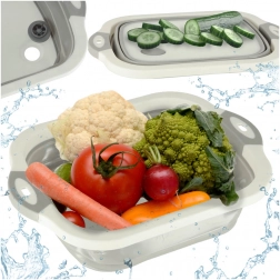 Collapsible silicone bowl with a drain and chopping board