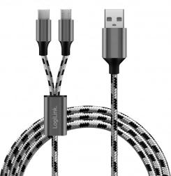Braided USB 2.0 Cable USB‑A to Micro USB + USB‑C 1.2 m