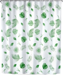 Rideau de douche imperméable avec crochets 180 × 180 cm, feuilles vertes