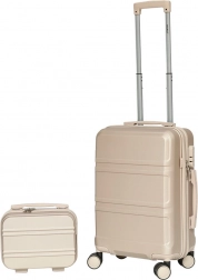 Kabinenkoffer und Kosmetikkoffer aus ABS, Champagner – leichtes Reiseset 56 cm