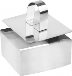 Stainless steel square serving mold with tamper 8 × 8 cm