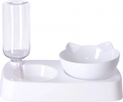 Schüssel mit automatischem Wasserspender für Hund und Katze 2-in-1 – weiß