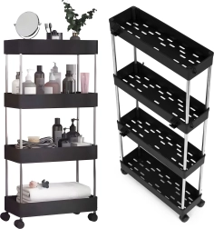 Plastic bathroom rack on wheels with 4 shelves ModernHome, black