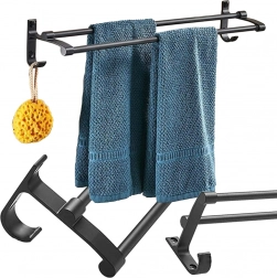 Porte-serviettes mural double, métal noir, 58,6 cm