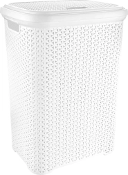Plastic laundry hamper 55 L with lid – white rattan look