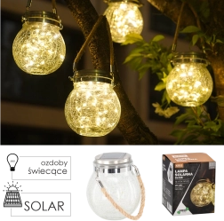 Solar hanging lantern shaped like a cracked-glass jar 12 × 12 × 14.5 cm, warm white