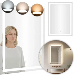 LED-Badspiegel zur Wandmontage 50 × 70 cm mit 3 Lichtfarben und Touch-Schalter MODERNHOME