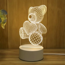 Lampe de nuit LED illusion 3D ourson cœur, USB