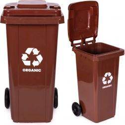 Brown bio waste bin 120 l with rubber wheels