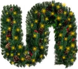 Weihnachtsgirlande 270 cm mit warmen LEDs und natürlichen Verzierungen