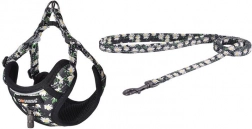 DOGNESS walking set: 1.5 m leash + dog harness – floral pattern