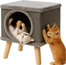 Kattenhuisje met mandje en krabwand voor kat Purlov