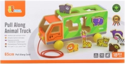 Wooden pull-along truck with animals and shape sorter