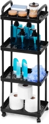 Black mobile shelving unit, 4-tier, 30 × 21 × 86 cm