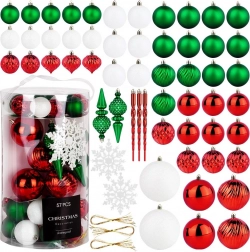 Set onbreekbare kerstversieringen rood, groen en wit – 57 stuks