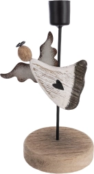 Kerzenhalter mit Engel aus Paulownia-Holz und Metall, 18 cm