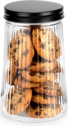 Bocal en verre nervuré pour aliments secs 1 l avec couvercle noir