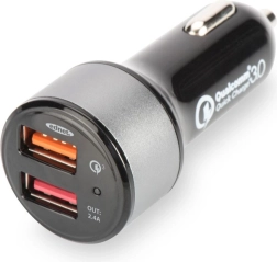 Kfz‑Ladegerät mit Qualcomm Quick Charge 3.0, 2× USB (3 A / 2,4 A), schwarz‑silber