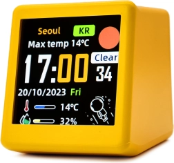Smart LED Alarm Clock with Wi‑Fi and LCD Display, Yellow