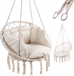 Hanging chair stork nest with backrest + cushions – Ecru