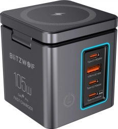 BlitzWolf GaN Netzladegerät 105 W mit USB-A, 3× USB-C und kabellosem Laden