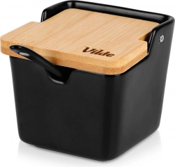 Keramik-Zuckerdose mit Bambus-Klappdeckel 250 ml, schwarz