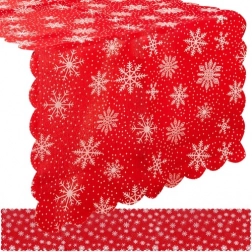 Langer roter Weihnachtstischläufer mit weißen Schneeflocken 220 x 35 cm