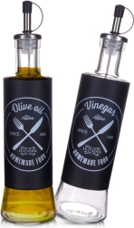 Glass dispensing bottles for olive oil and vinegar 300 ml, set of 2