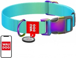 Nylon-Halsband für Hunde mit QR-Code WAUDOG Gradient, blau, Größe M