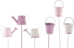 Pique décorative de jardin arrosoir/seau en tôle violet 31 cm