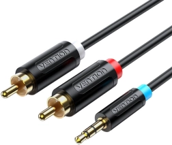 Audio-Adapterkabel 3,5 mm auf 2× RCA 10 m Vention – schwarz