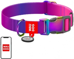 WAU DOG Gradient Nylon Dog Collar with QR Code, Purple, Size L