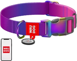 Nylon dog collar with QR code WAUDOG, 15 mm, 25–35 cm, purple
