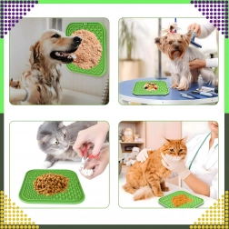 Tapis à lécher antistress en silicone pour chiens et chats, ralentit l’alimentation, vert 20 × 20 cm