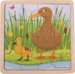 BIGJIGS TOYS Wooden Framed Puzzle – Duck with Duckling – 16 Pieces