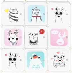 armoire modulaire pour enfants à 9 portes avec motifs d’animaux ModernHome