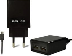 Netvoedingslader BELINE 2× USB met microUSB‑kabel 2 A, zwart