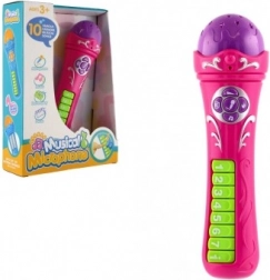 Microphone with recorded songs plastic 23 cm pink battery-operated with sound in box 20x27x6.5 cm